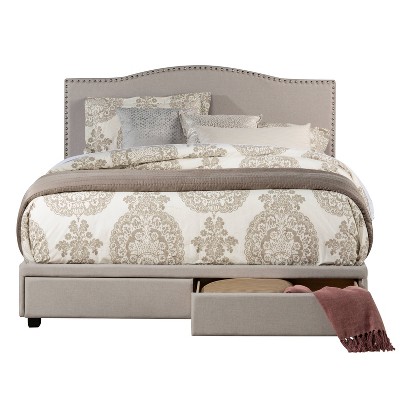 Sophisticated Fog Gray King Upholstered Bed with Storage and Nailhead Trim