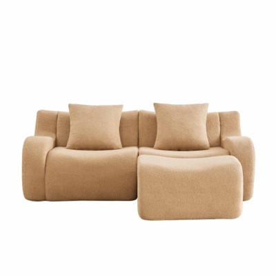Aukfa Modular Teddy Fabric Sofa,Convertible Modular Sectional Sofa Set with 2 Ottomans, 2-Seats Soft Boneless Design for Living Room