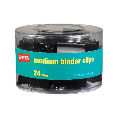 Staples Medium Metal Binder Clips Black 1 1/4" Size with 5/8"Capacity 831602