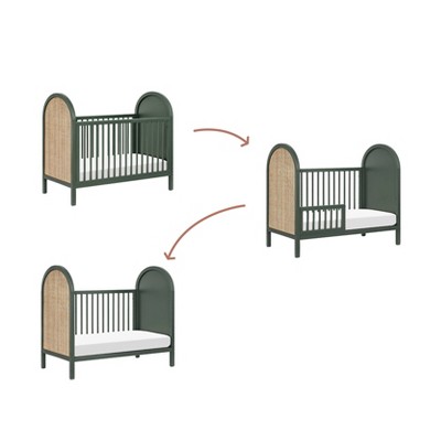 Forest Green and Natural Cane 3-in-1 Convertible Crib