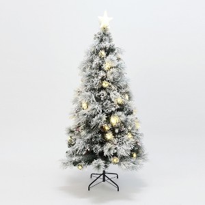 LuxenHome 6Ft Pre-Lit Pine Needle Mixed Fiber Optic Artificial Christmas Tree with Star Topper Green - 1 of 4