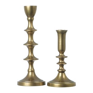 Storied Home Decorative Metal Taper Holders, Gold, Set of 2 - 1 of 4