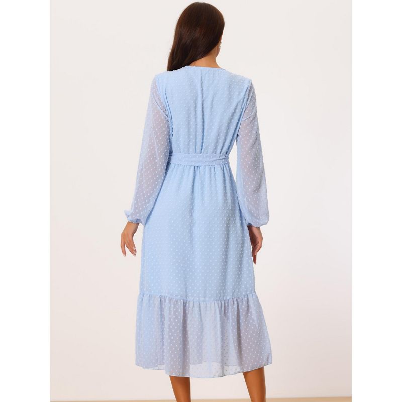 Seta T Women's Swiss Dots Maxi Long Sleeve V Neck Boho High Waisted A-Line Dress, 4 of 6