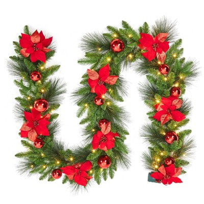 9 FT Artificial Christmas Garland: Suitable for Home Stair Railing, Indoor & Wedding Party Christmas Decorations (Batteries Not Included)