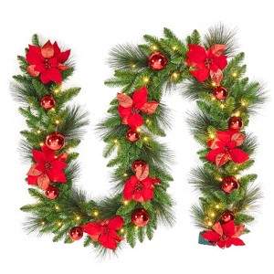 9 FT Artificial Christmas Garland: Suitable for Home Stair Railing, Indoor & Wedding Party Christmas Decorations (Batteries Not Included) - 1 of 4