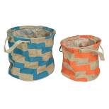 Northlight Set of 2 Orange and Teal Burlap Baskets With Handles 12"