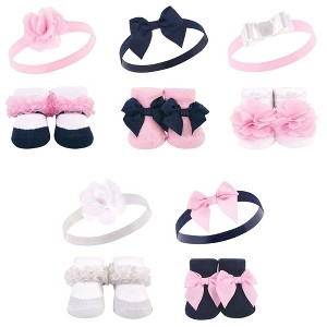 Hudson Baby Girl Headband and Socks Giftset, Navy White, One Size - 1 of 4