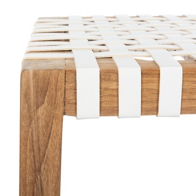 Natural Teak and White Leather Backless Counter Stool