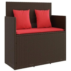 47.2"Patio Bench with Cushions Brown Poly Rattan - 1 of 4