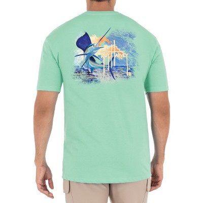 Guy Harvey | Men's Sunset Sailfish Short Sleeve Green T-Shirt, Small