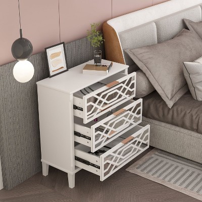 FUFU&GAGA 3-Drawers White Wood Mirrored Paint Nightstands Bedside Table