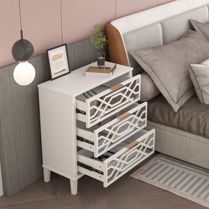 FUFU&GAGA 3-Drawers White Wood Mirrored Paint Nightstands Bedside Table - 1 of 4