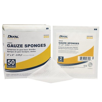 Dukal 8-Ply Gauze Sponge Sterile 4" X 4", 50 Ct