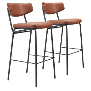 Vintage Brown Faux Leather 40.2" H Barstool Set of 2, Steel Frame by Zuo Modern - 1 of 4