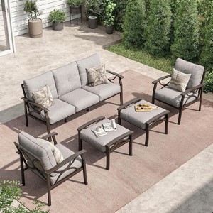Heynemo Outdoor Patio Furniture Set, 5 Piece Patio Conversation Set with Ottomans, Metal Furniture Set for Porch Backyard Garden - 1 of 4