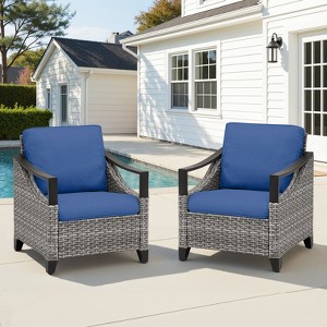 Buenhomino 3 PCS Patio Furniture Set with Cushioned Wicker Chairs and Tempered Glass Side Table - 1 of 4