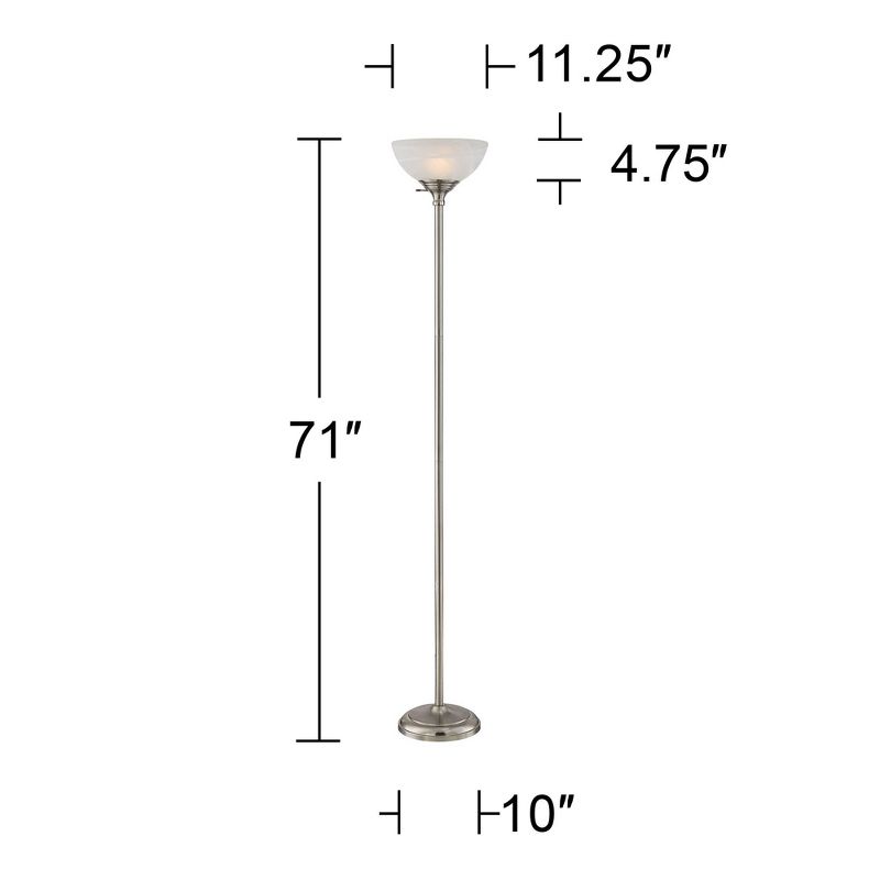 360 Lighting Maddox Modern Torchiere Floor Lamp 71" Tall Satin Nickel Silver Metal Alabaster Glass Shade for Living Room Bedroom Office House Home, 4 of 10