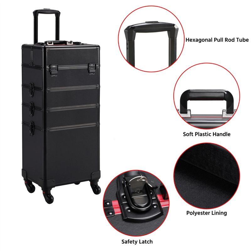 Yaheetech 4 in 1 Professional Makeup Train Case Aluminum Cosmetic Case, 4 of 10