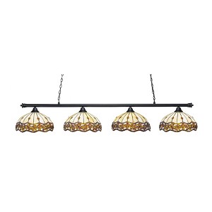 Toltec Lighting Oxford 4 - Light Island Pendant Light in  Matte Black with 16" Roman Jewel Art Glass Shade - 1 of 1