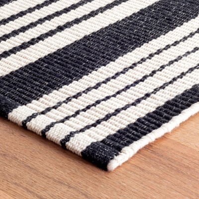 Handmade Black and Ivory Stripe Wool Rug 10' x 14'