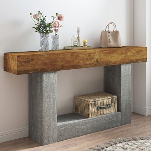 CIPACHO Vintage Brown 63 Inch Farmhouse Console Table 2-Tier U-Base Wood Sofa Table for Entryway - 1 of 4