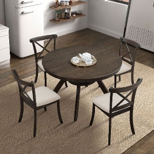 NicBex 5-Piece Wooden Dining Table Set, Mid Century Modern Round Kitchen Table Set with 4 Cross Back Upholstered Dining Chairs for Dining Room - 1 of 4
