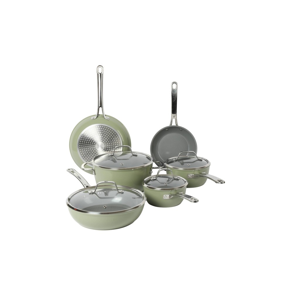 Sur La Table Kitchen Essentials 10pc Titanium Ceramic Nonstick Aluminum Set Green