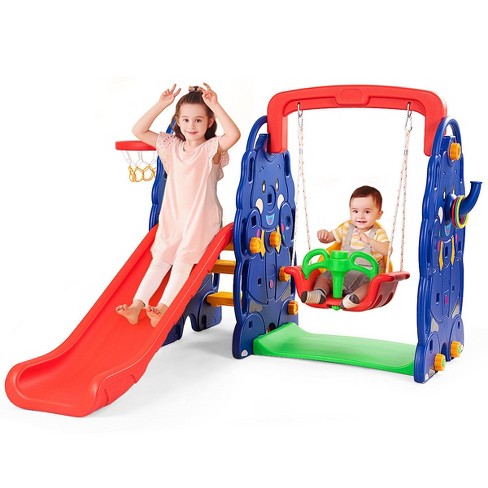 Costway 3 In 1 Junior Children Climber Slide Swing Seat Basketball Hoop Playset Backyard Target