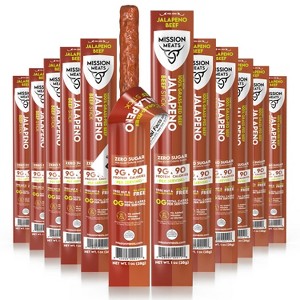 Mission Meats Beef Sticks – 100% Grass Fed & Pasture Raised, Sugar Free, Individually Wrapped Healthy Snacks, Whole 30 & Paleo, Jalapeno 1oz (12ct) - 1 of 4