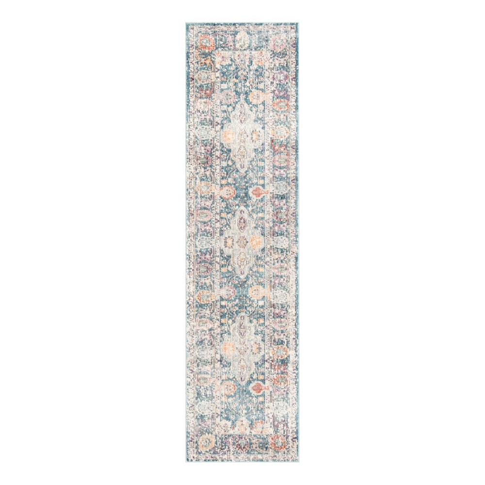 2'3inx8' Runner Teal/Cream Floral Loomed - Safavieh