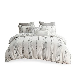 Gracie Mills Trujillo 3-Piece Embroidered Stripes Cotton Jacquard Duvet Cover Set - 1 of 4