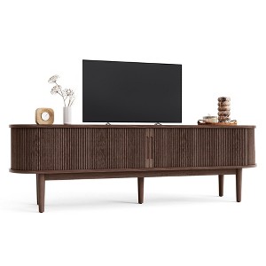 Fluted TV Stand for 65" TVs, Mid-Century Entertainment Center with Sliding Tambour Door & Adjustable Shelves - 1 of 4