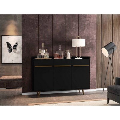 Bradley Black Wood Mid-Century Modern Buffet Stand with Splayed Legs