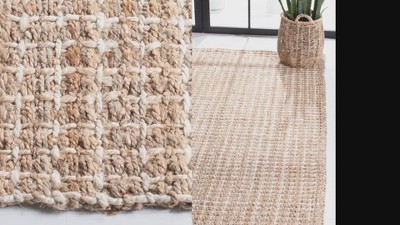 Ivory and Natural Hand-Knotted Jute Basket Weave Rug, 5'x8'
