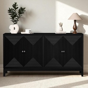 4-Door Storage Sideboard Buffet with Vertical Line Design, Adjustable Shelves & Metal Handles, MDF Cabinet for Dining Room, Kitchen, or Living Space - 1 of 4