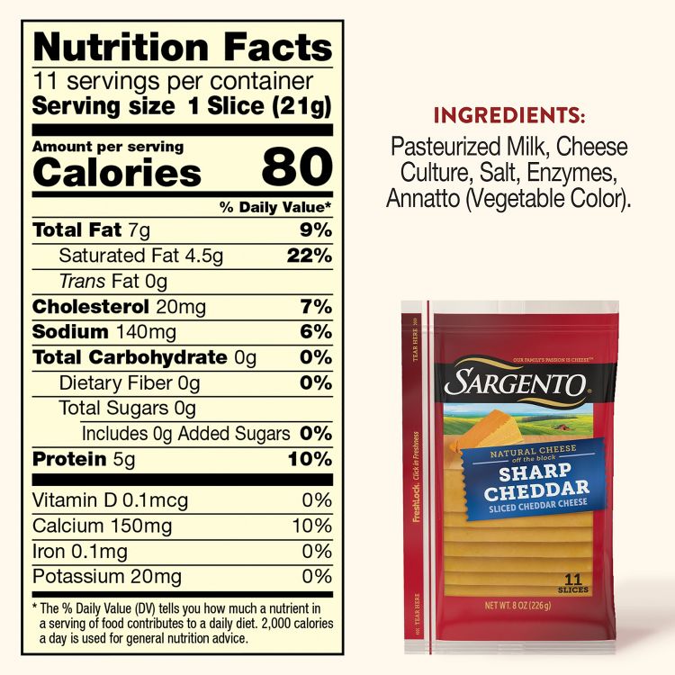 Sargento Natural Sharp Cheddar Sliced Cheese - 8oz/11 slices, 3 of 8