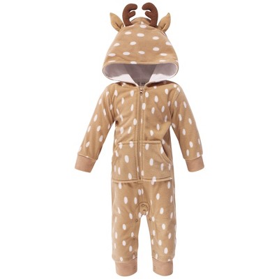 Image of Hudson Baby Infant Fleece Jumpsuits, Coveralls, and Playsuits 1pk, Spotted Reindeer, 0-3 Months