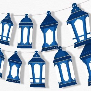 Big Dot of Happiness Ramadan Lanterns Garland Banner, Eid Decorations, Hanging Bunting Photo Backdrop, 10 Feet of Cord, 15 Paper Blue Fanous - 1 of 4