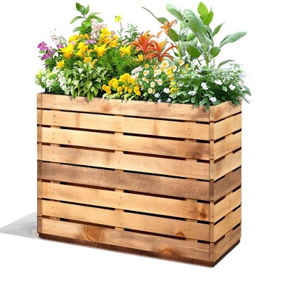 TUYOHW Metal Planter Box, Rectangular Planter Box with Drainage Holes, Large Planters with Removable Shelf for Outdoor Plants, Black