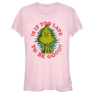 Junior's Dr. Seuss Christmas Grinch Is it too Late T-Shirt - 1 of 4