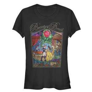 Juniors Womens Beauty and the Beast Glass Window T-Shirt - 1 of 3