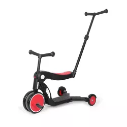 Beberoad Roadkid Plus 5 in 1 Multifunctional Scooter, Tricycle, and Balance Bike with Push Bar and Height Adjustment for Ages 2 to 6 Years, Red