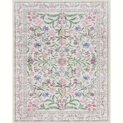 Lahome Machine Washable Eastern Floral Plant Floor Mat-Soft Rug for Living Room, Bedroom, or Entryway