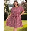 Women's Plus Size Ditsy Floral Print Tie Neck Puff Sleeve Elastic Waist A-Line Dress with Pocket - GRACE & GRANDEUR - 3 of 4
