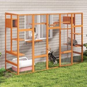 Sandinrayli Catio Outdoor Cat Enclosure Window, 104" Wooden Large Catio Outside Cattery with Sloped Waterproof Cover - 1 of 4