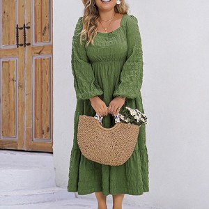 knee length dresses for ladies Plus Size Midi Dress for Women V Neck 3/4 Sleeve Casual Swing Loose A-Line  Dresses main image 1