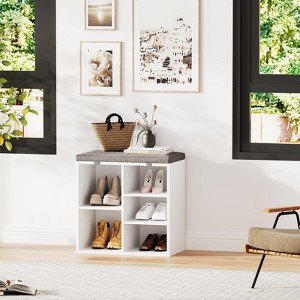 Shoe Storage Cabinet Bench,Entryway Bench with Storage and Seating,Shoe Rack with Cushion and Adjustable Shelf - 1 of 4