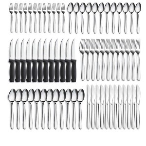 Itopfox 72-Piece Silverware Set for 12 with Steak Knives, Stainless Steel Cutlery Set Includes Forks, Spoons, Dishwasher Safe for Home & Restaurant - 1 of 4