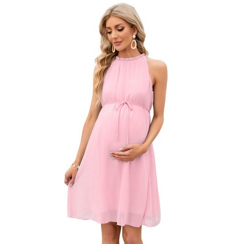 Whizmax Maternity Halter Neck Dress Summer Casual Ruffle Sleeveless High  Waisted Flowy Midi Dress Baby Shower Photoshoot : Target