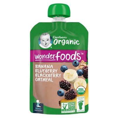 Image of Gerber Sitter 2nd Foods Organic Banana Blueberry & Blackberry Oatmeal Baby Food Pouch - 3.5oz